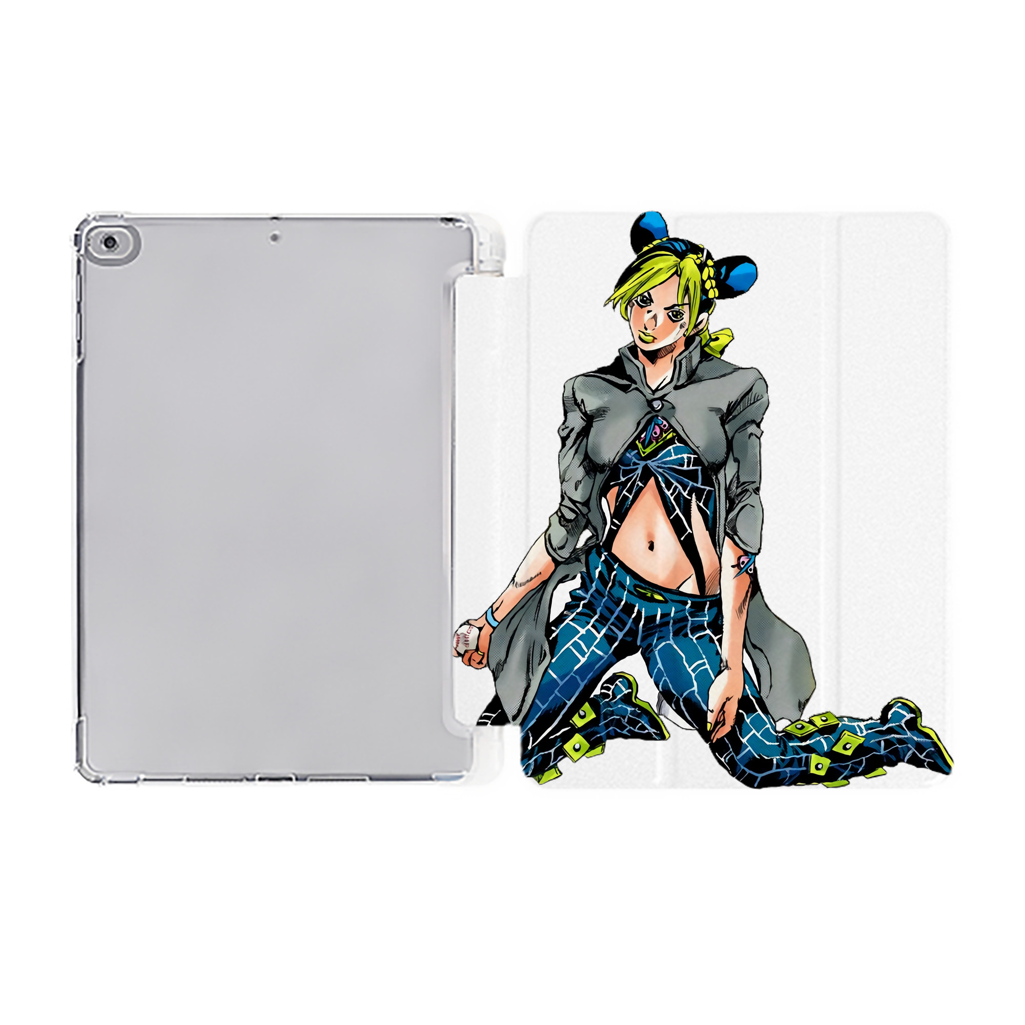 （画像用） "ジョジョの奇妙な冒険 くうじょう ジョリーン JoJo's Bizarre Adventure Jolyne Cujoh " IPad ケース ペン収納付き 三つ折りスタンド PUレザー×シリコン 対応機種9.5/10.5/10.9インチ